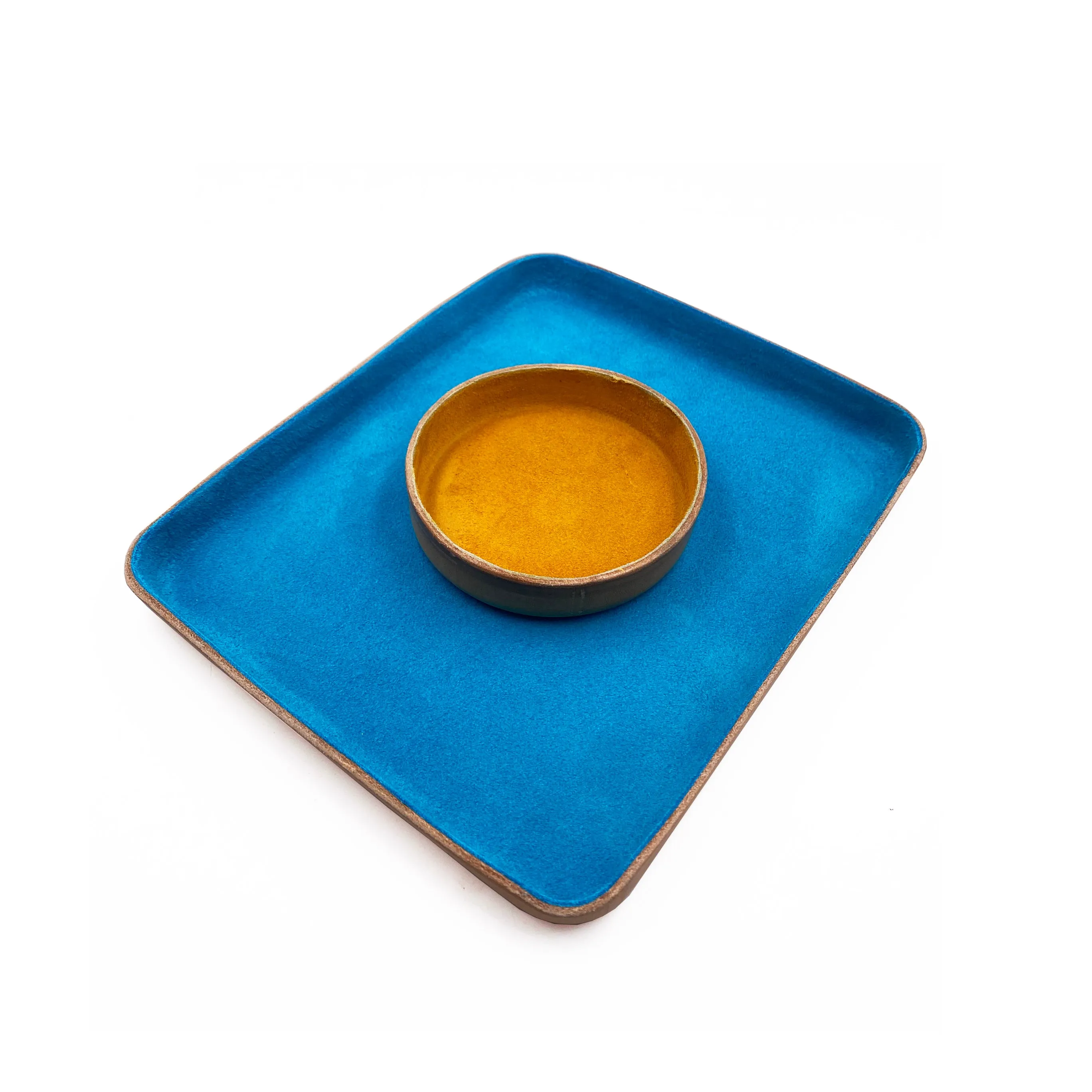 Leather Jewelry Tray, Large, Turquoise Blue