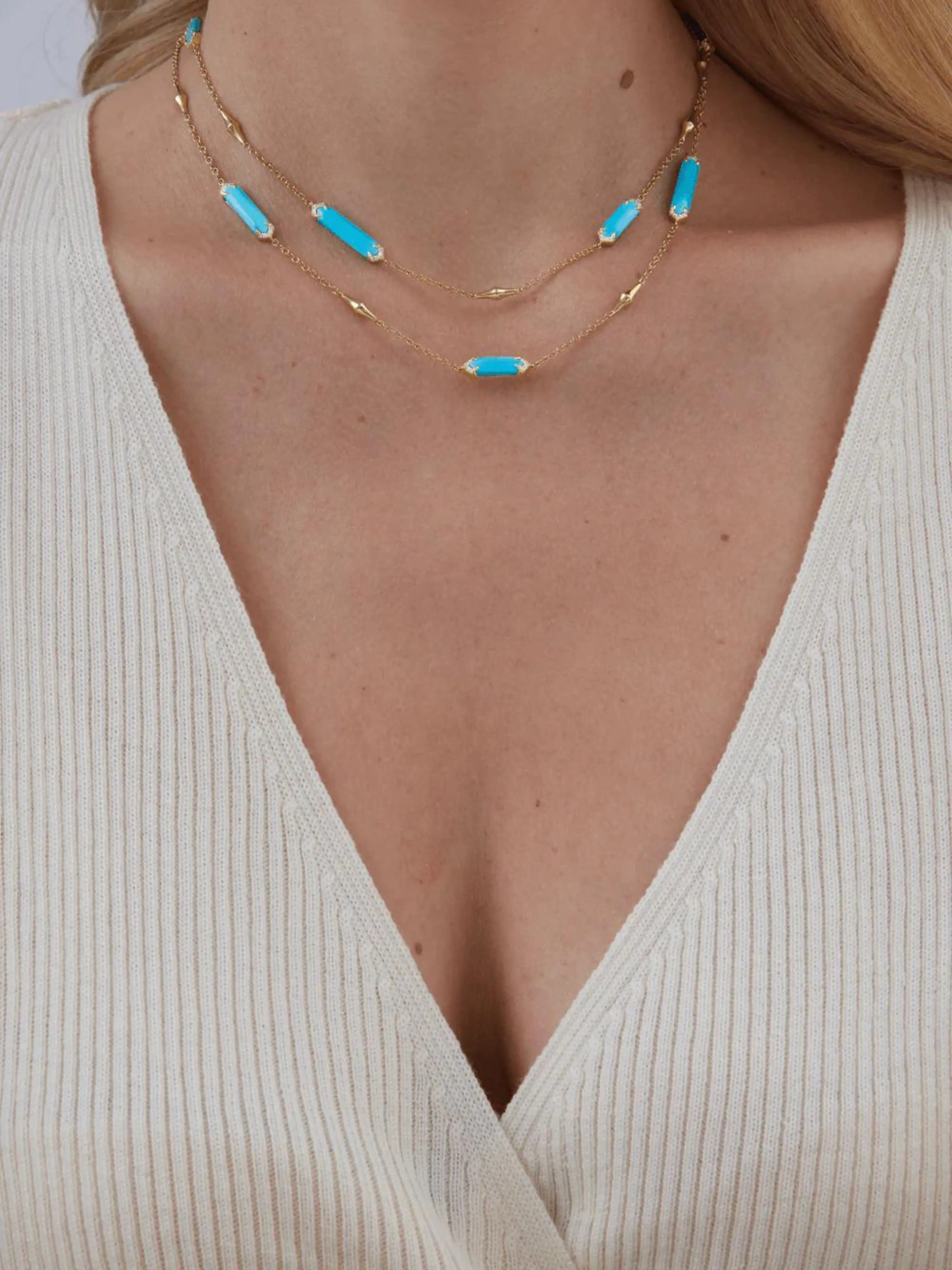 Lucia Turquoise & Gold Elongated Hexagon Long Necklace