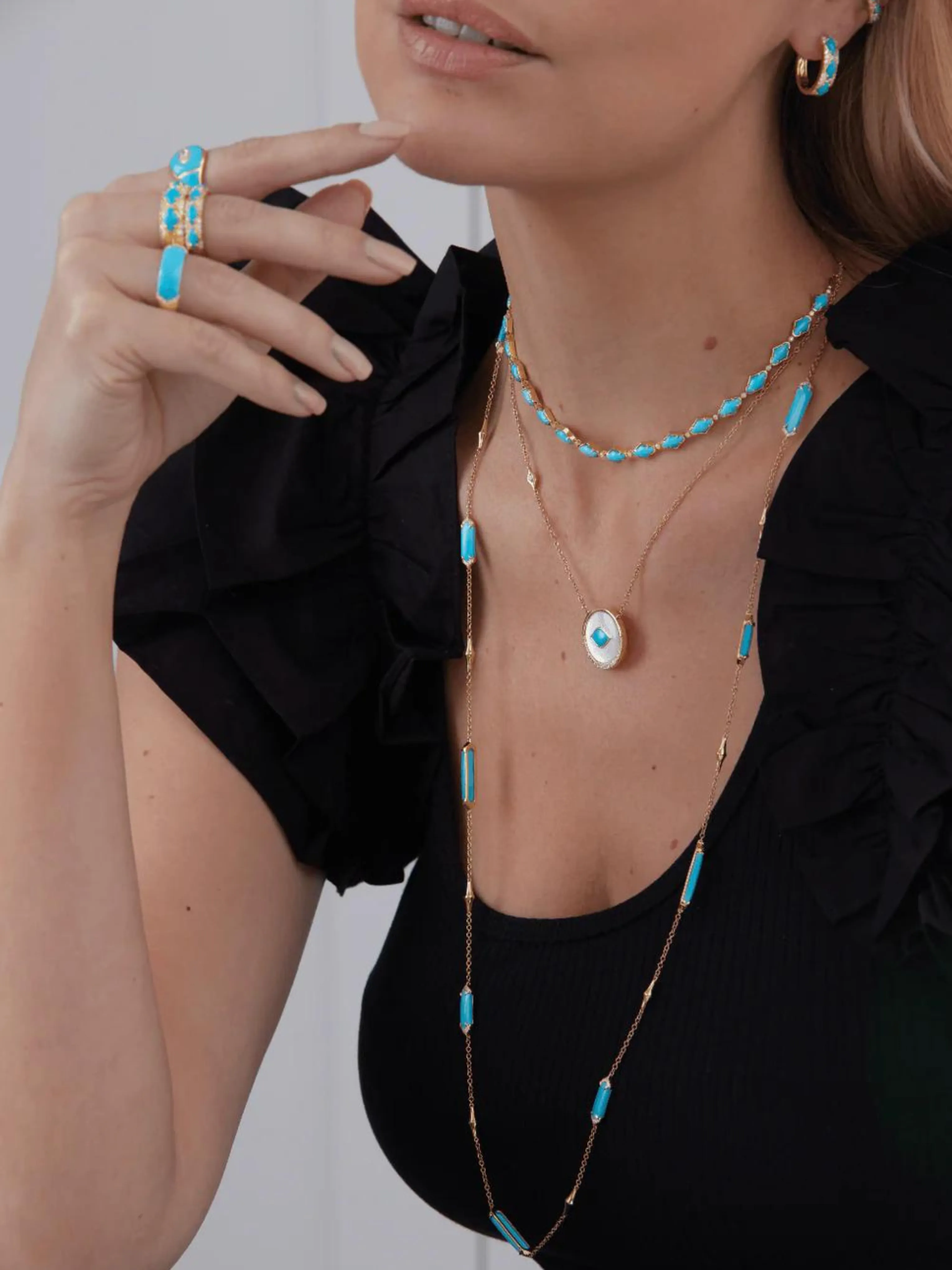 Lucia Turquoise & Gold Elongated Hexagon Long Necklace