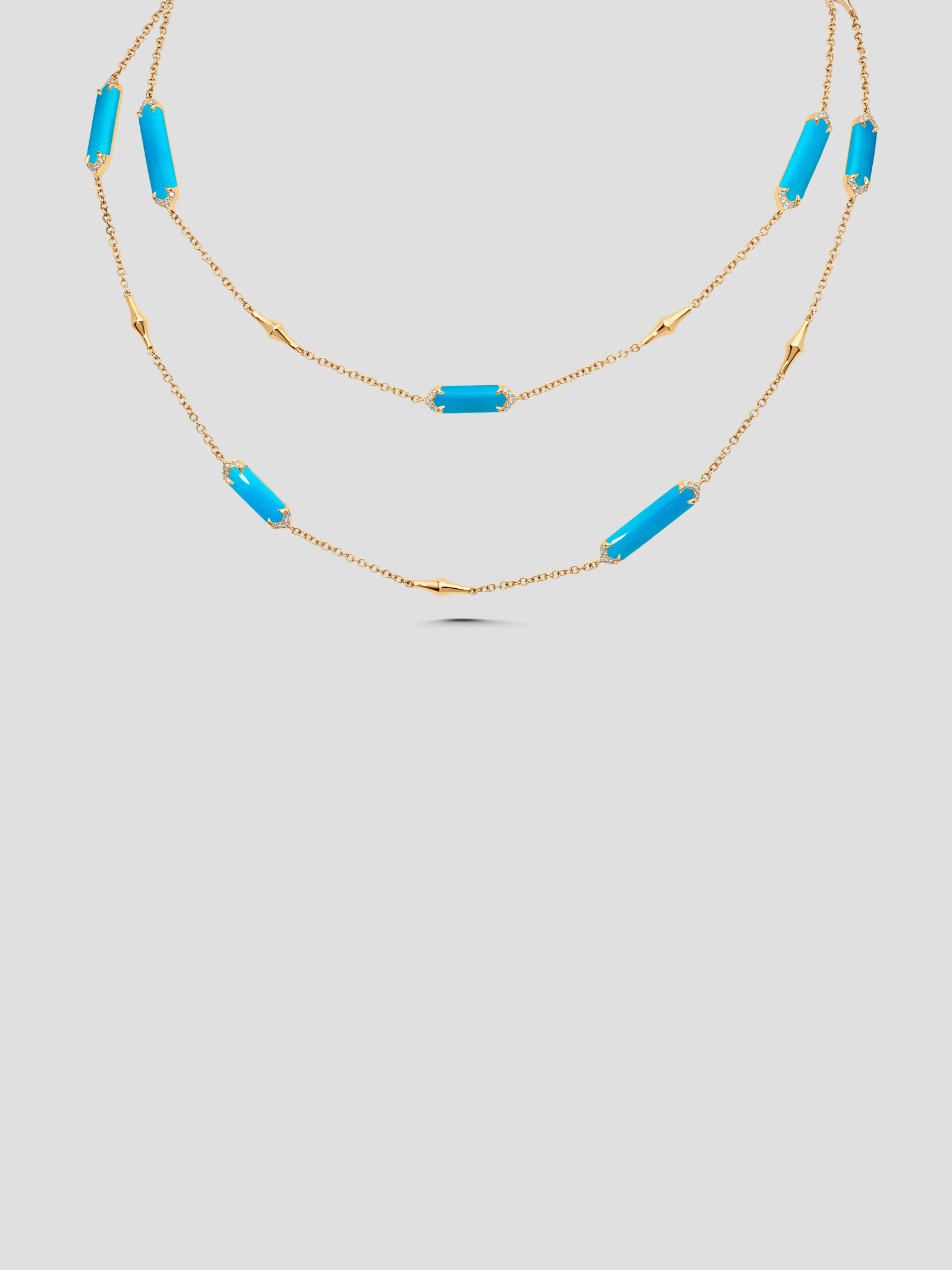 Lucia Turquoise & Gold Elongated Hexagon Long Necklace