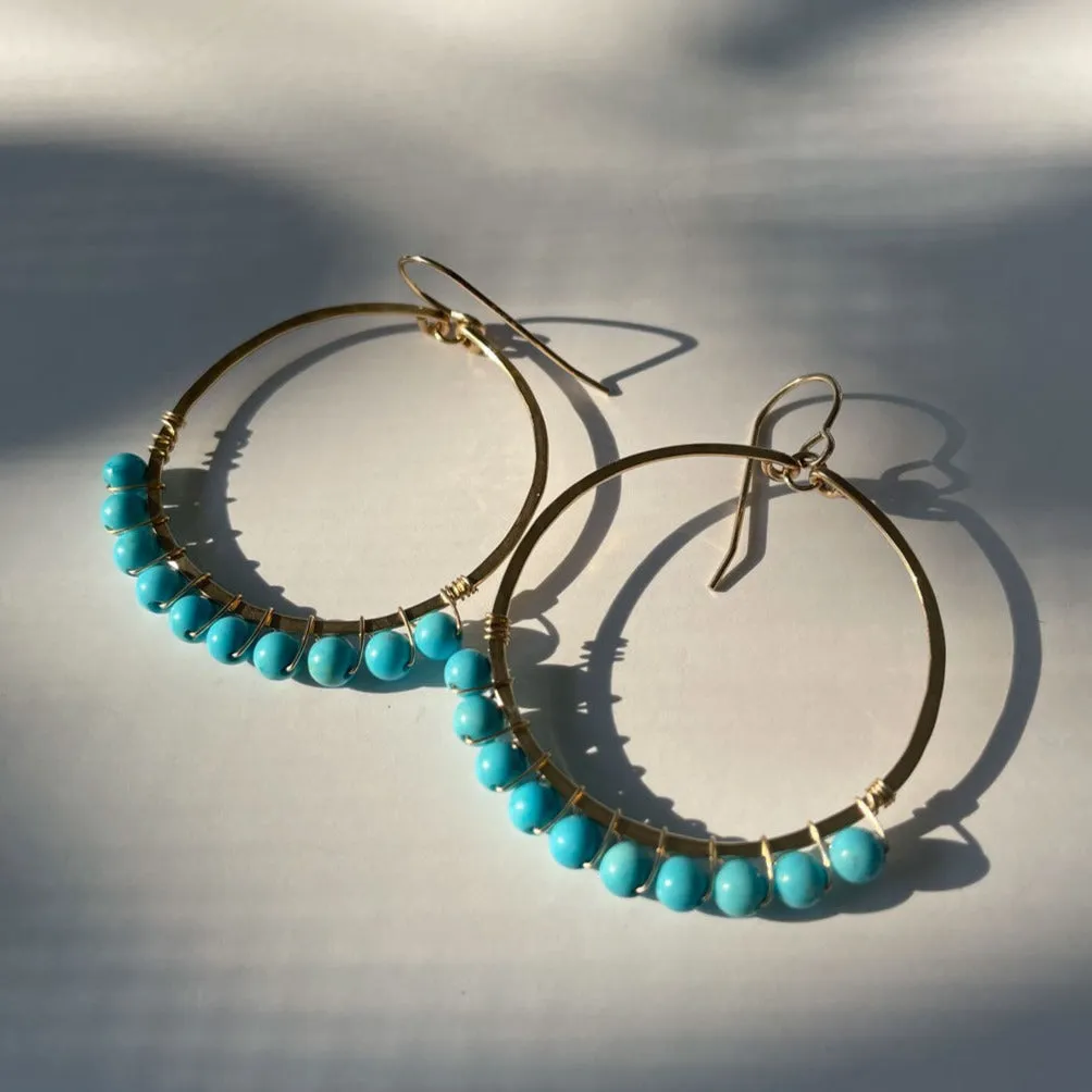 Medium Gemstone Arc Hoops - Turquoise