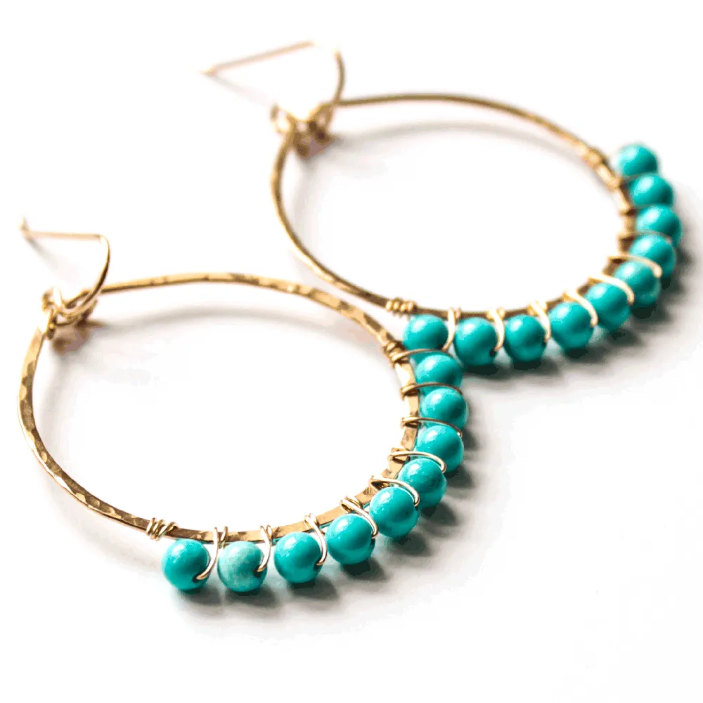 Medium Gemstone Arc Hoops - Turquoise