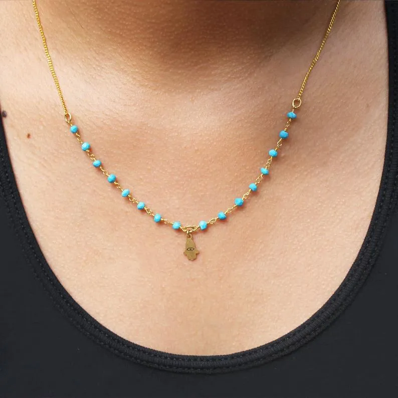 Michal Golan Tiny Turquoise Hamsa Necklace