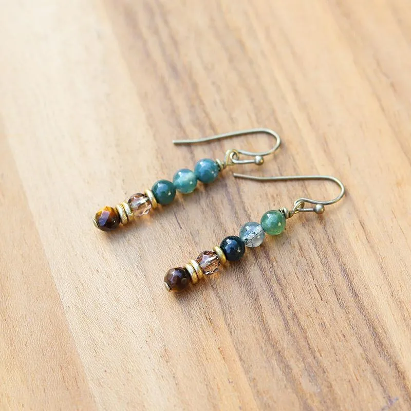 Moss Agate and Smoky Quartz Earrings