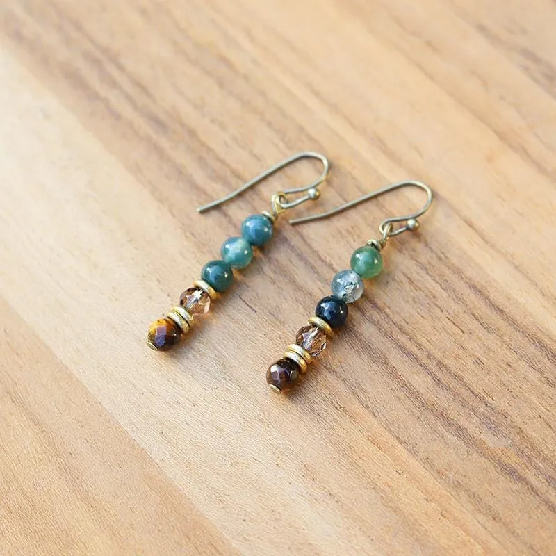 Moss Agate and Smoky Quartz Earrings