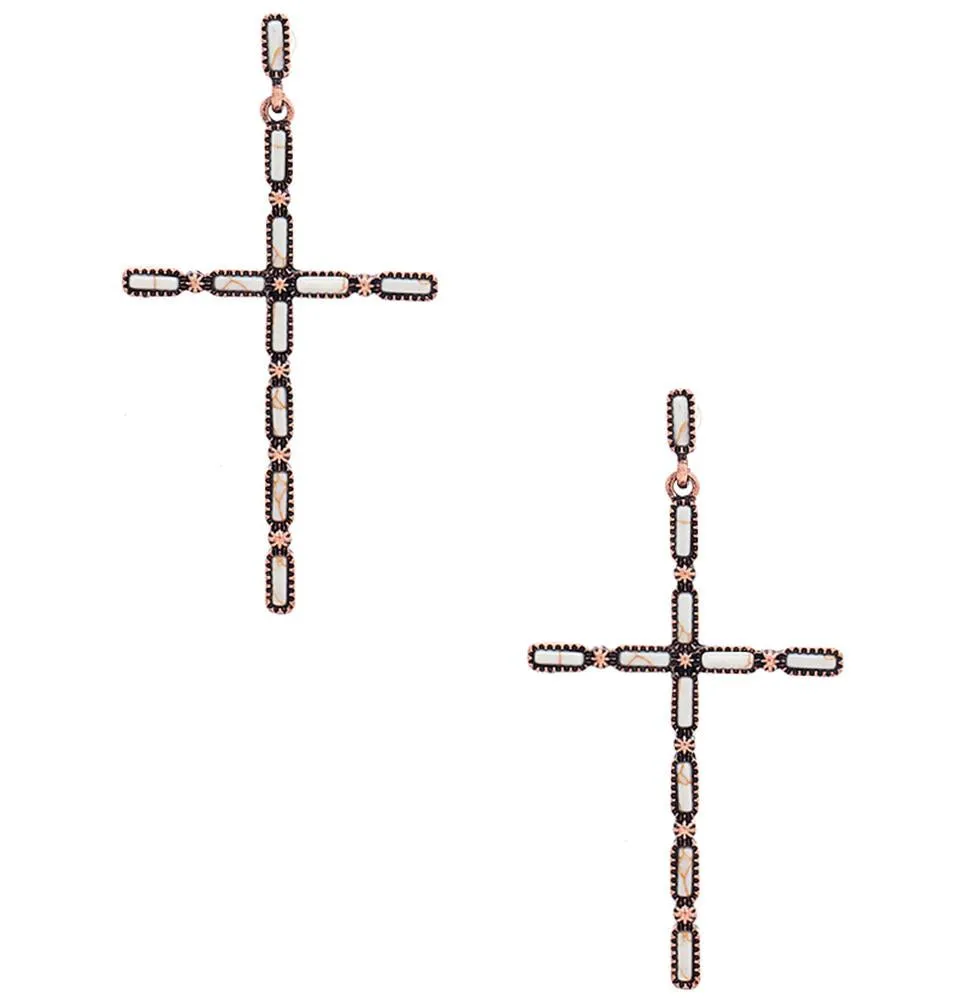 Multi Stone Pattern Cross Metal Earring