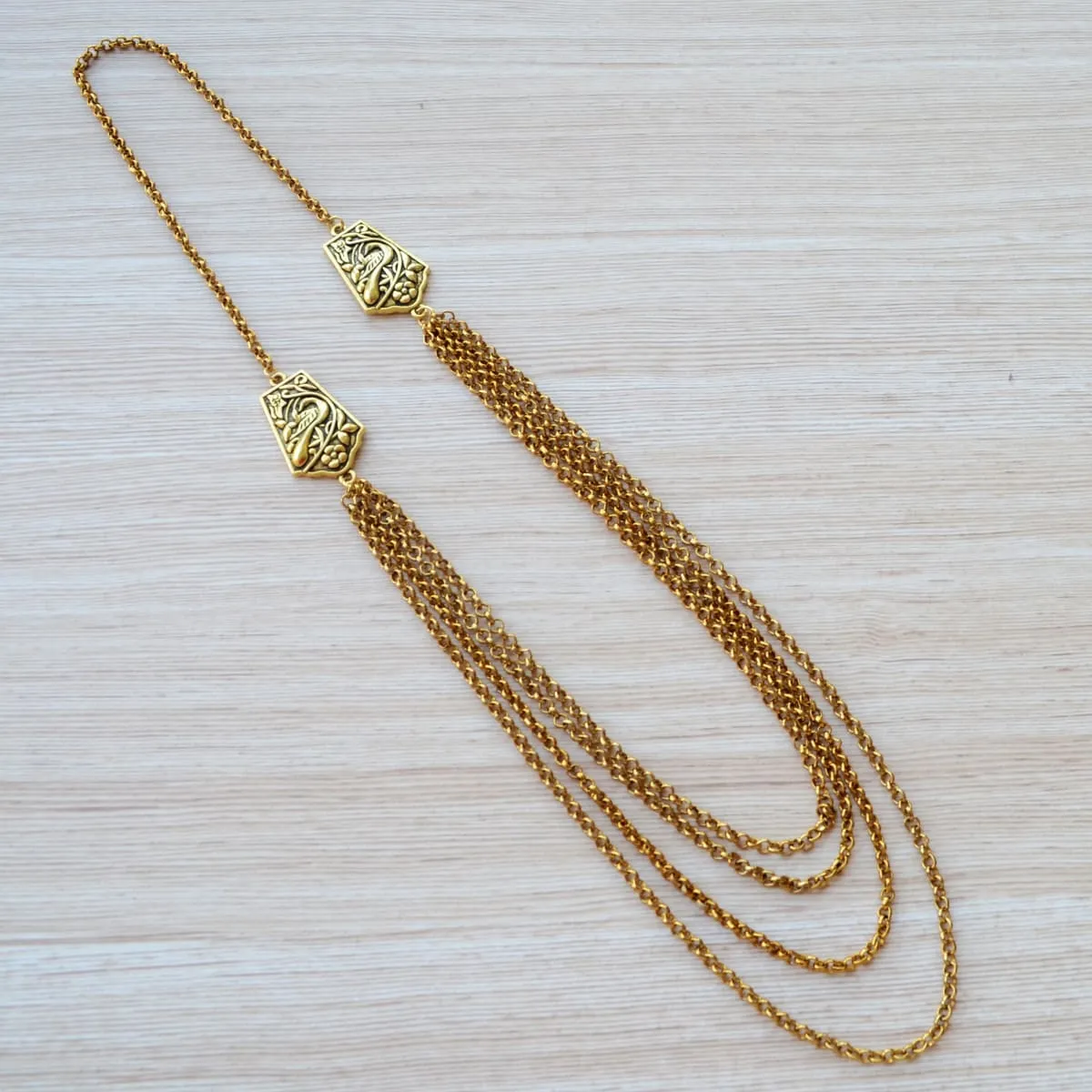 Multi strand gold necklace, South Indian Temple Jewelry, long rani haaram