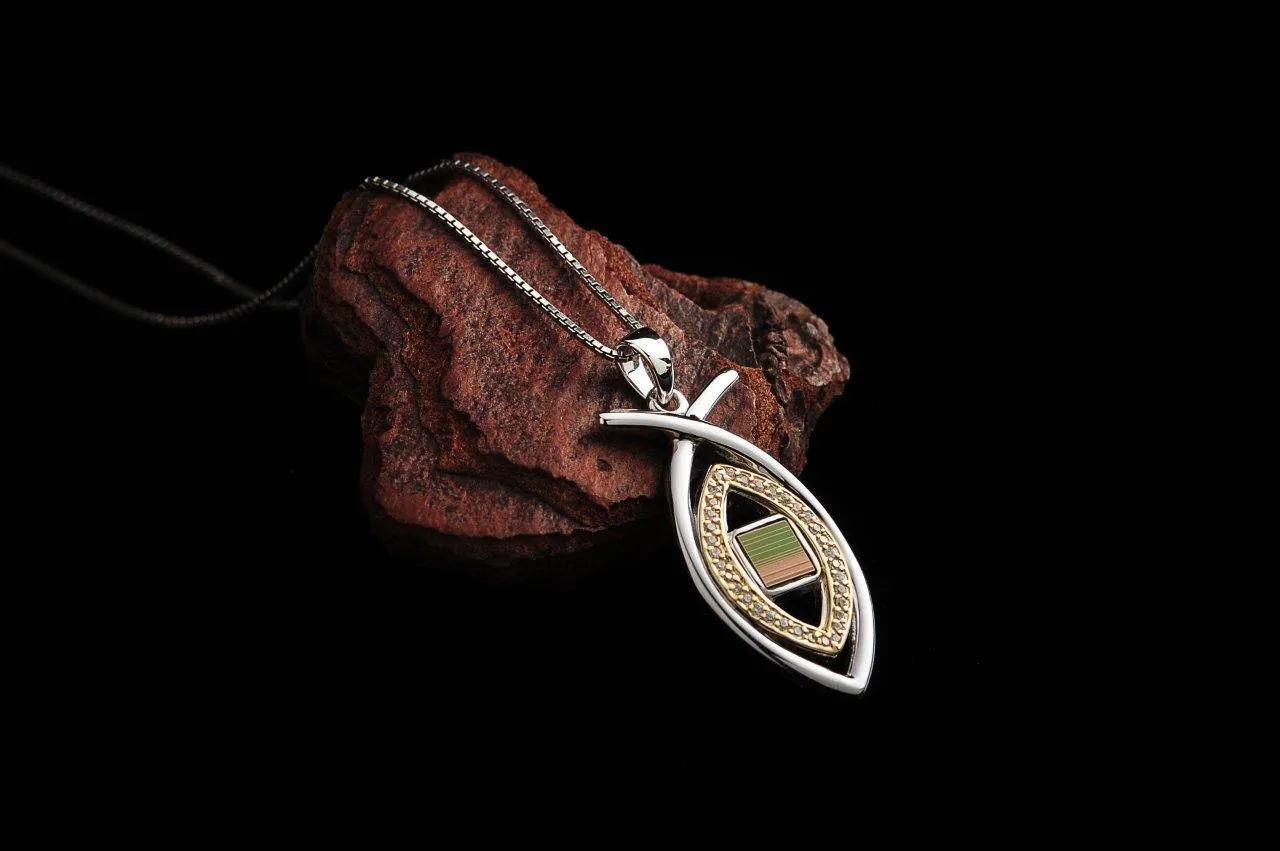 Nano Sim NT Silver and 9K Gold Pendant - Ichthys Studded with Zircons