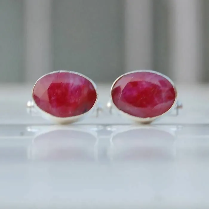 Natural Indian Red Ruby Gemstone 925 Sterling silver Handmade Cufflinks, Handmade Men's gift Jewelry, Birthstone Ruby Cufflinks