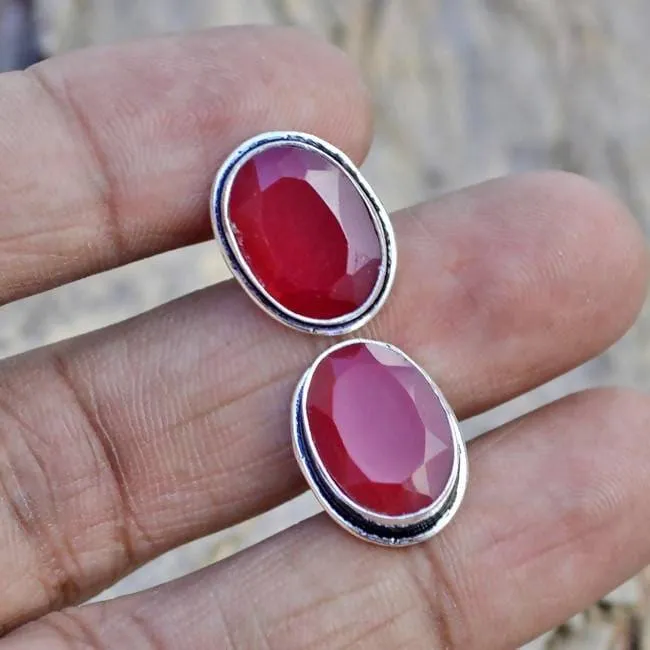 Natural Indian Red Ruby Gemstone 925 Sterling silver Handmade Cufflinks, Handmade Men's gift Jewelry, Birthstone Ruby Cufflinks