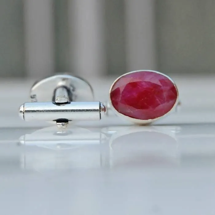 Natural Indian Red Ruby Gemstone 925 Sterling silver Handmade Cufflinks, Handmade Men's gift Jewelry, Birthstone Ruby Cufflinks