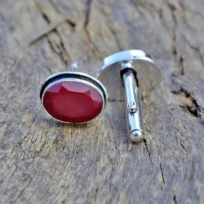 Natural Indian Red Ruby Gemstone 925 Sterling silver Handmade Cufflinks, Handmade Men's gift Jewelry, Birthstone Ruby Cufflinks