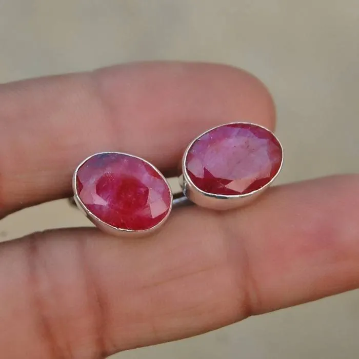 Natural Indian Red Ruby Gemstone 925 Sterling silver Handmade Cufflinks, Handmade Men's gift Jewelry, Birthstone Ruby Cufflinks