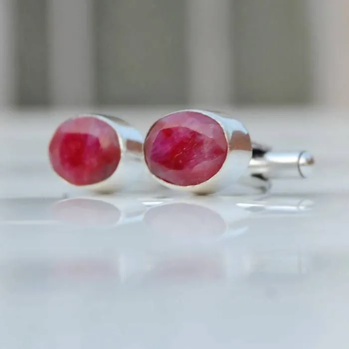 Natural Indian Red Ruby Gemstone 925 Sterling silver Handmade Cufflinks, Handmade Men's gift Jewelry, Birthstone Ruby Cufflinks