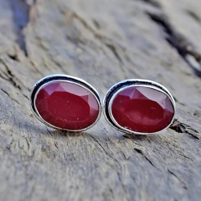 Natural Indian Red Ruby Gemstone 925 Sterling silver Handmade Cufflinks, Handmade Men's gift Jewelry, Birthstone Ruby Cufflinks