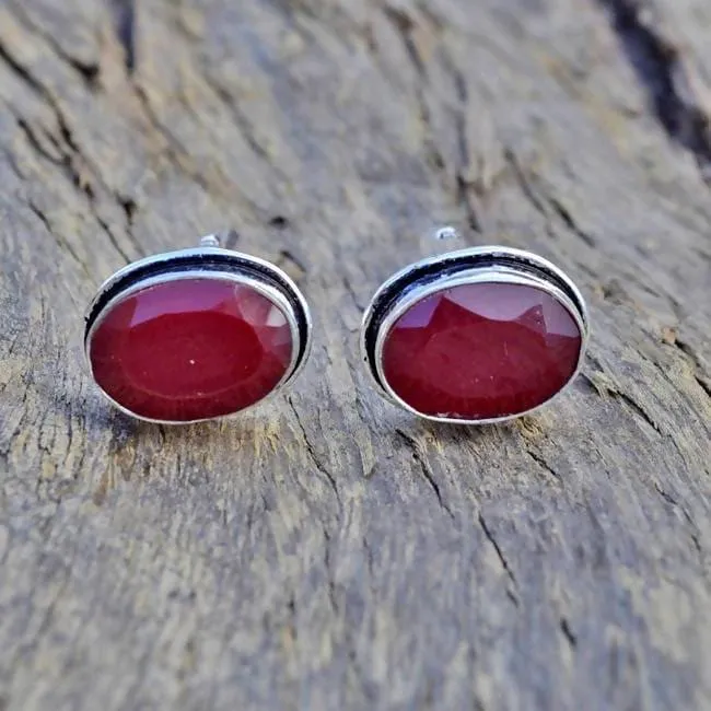 Natural Indian Red Ruby Gemstone 925 Sterling silver Handmade Cufflinks, Handmade Men's gift Jewelry, Birthstone Ruby Cufflinks