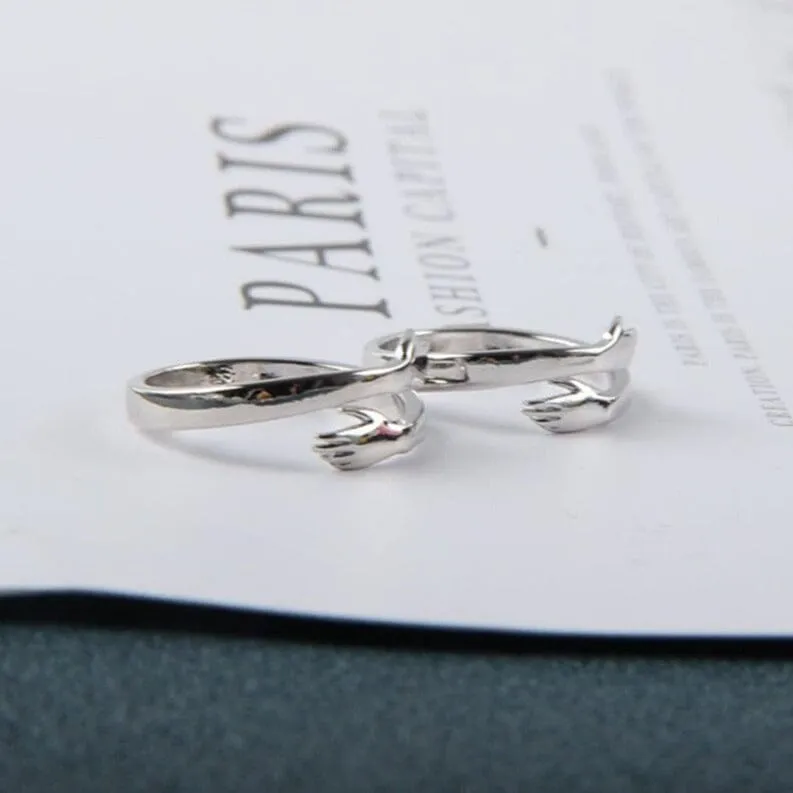 Novelty Love Hug Charm Adjustable Ring - 925 Sterling Silver