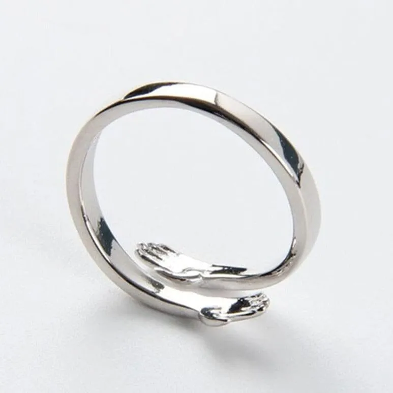 Novelty Love Hug Charm Adjustable Ring - 925 Sterling Silver