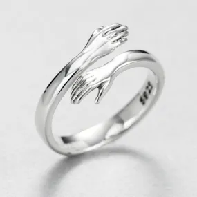 Novelty Love Hug Charm Adjustable Ring - 925 Sterling Silver