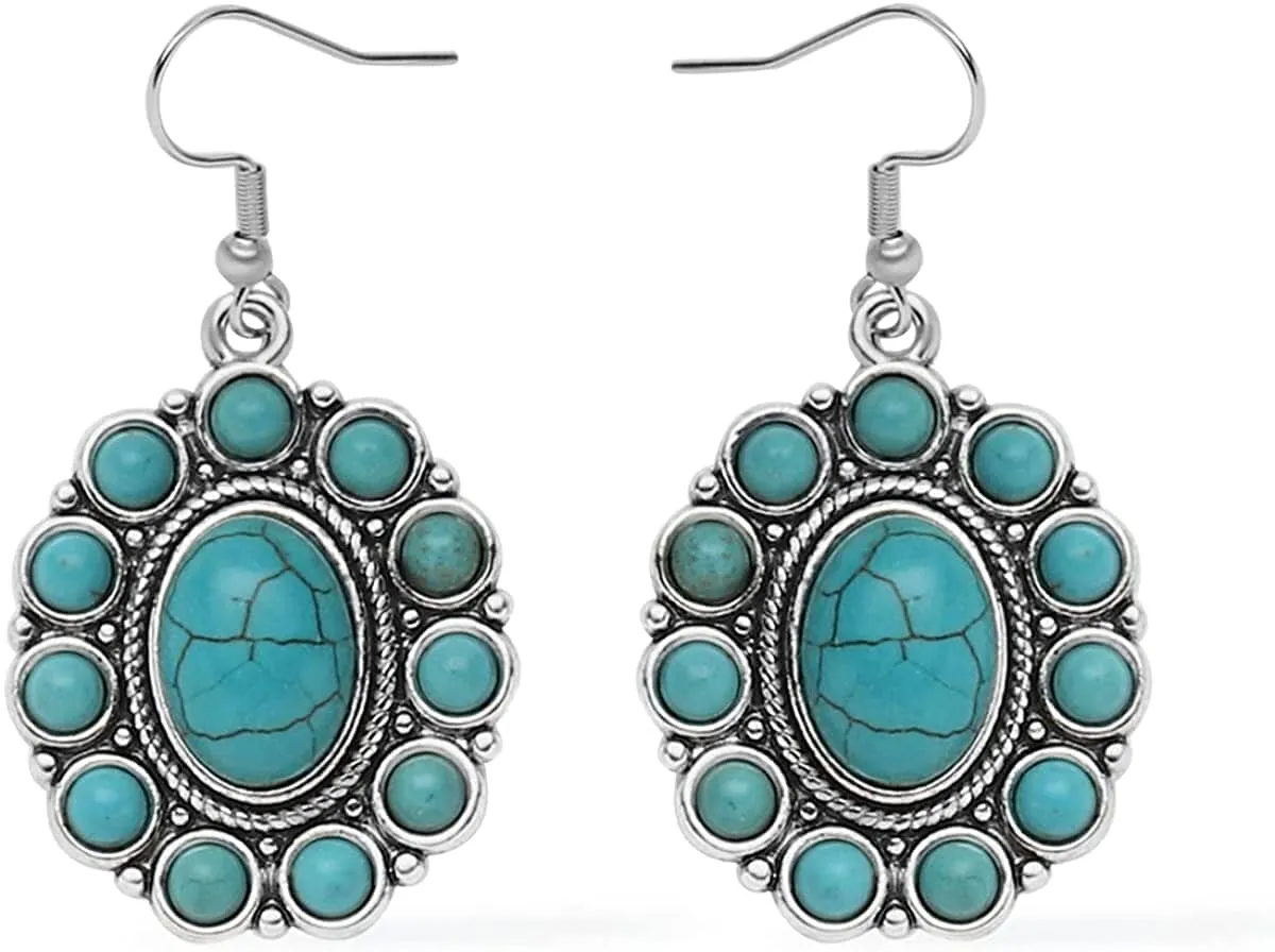 Oval Howlite Flower Turquoise Jewelry Set