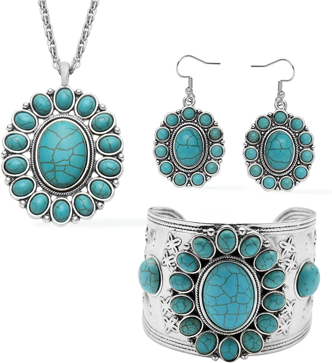 Oval Howlite Flower Turquoise Jewelry Set