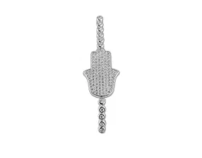 Pave Hamsa Tennis Bolo Bracelet Rhodium Plated