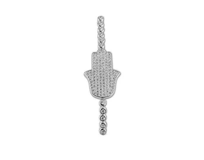 Pave Hamsa Tennis Bolo Bracelet Rhodium Plated