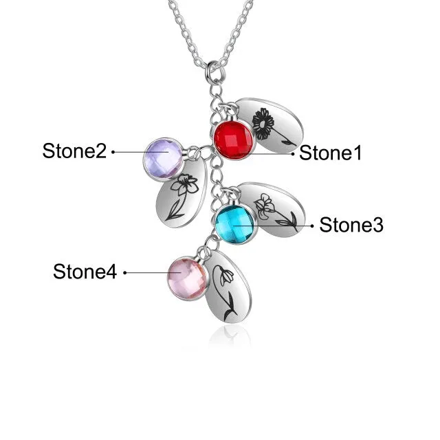 Personalized Birth Flower Pendant Necklace Jewelry