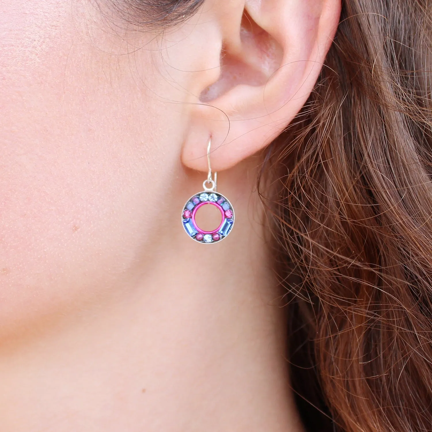 Petite Mosaic Sapphire Circle Earrings