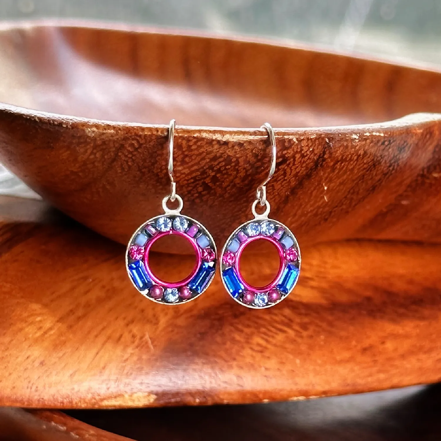 Petite Mosaic Sapphire Circle Earrings