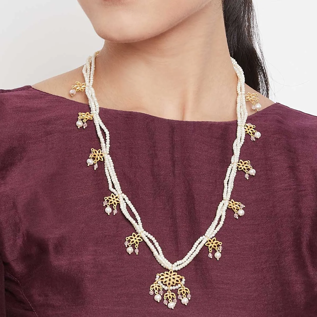 Pristine Pealrs Necklace and Statement Earrings Set