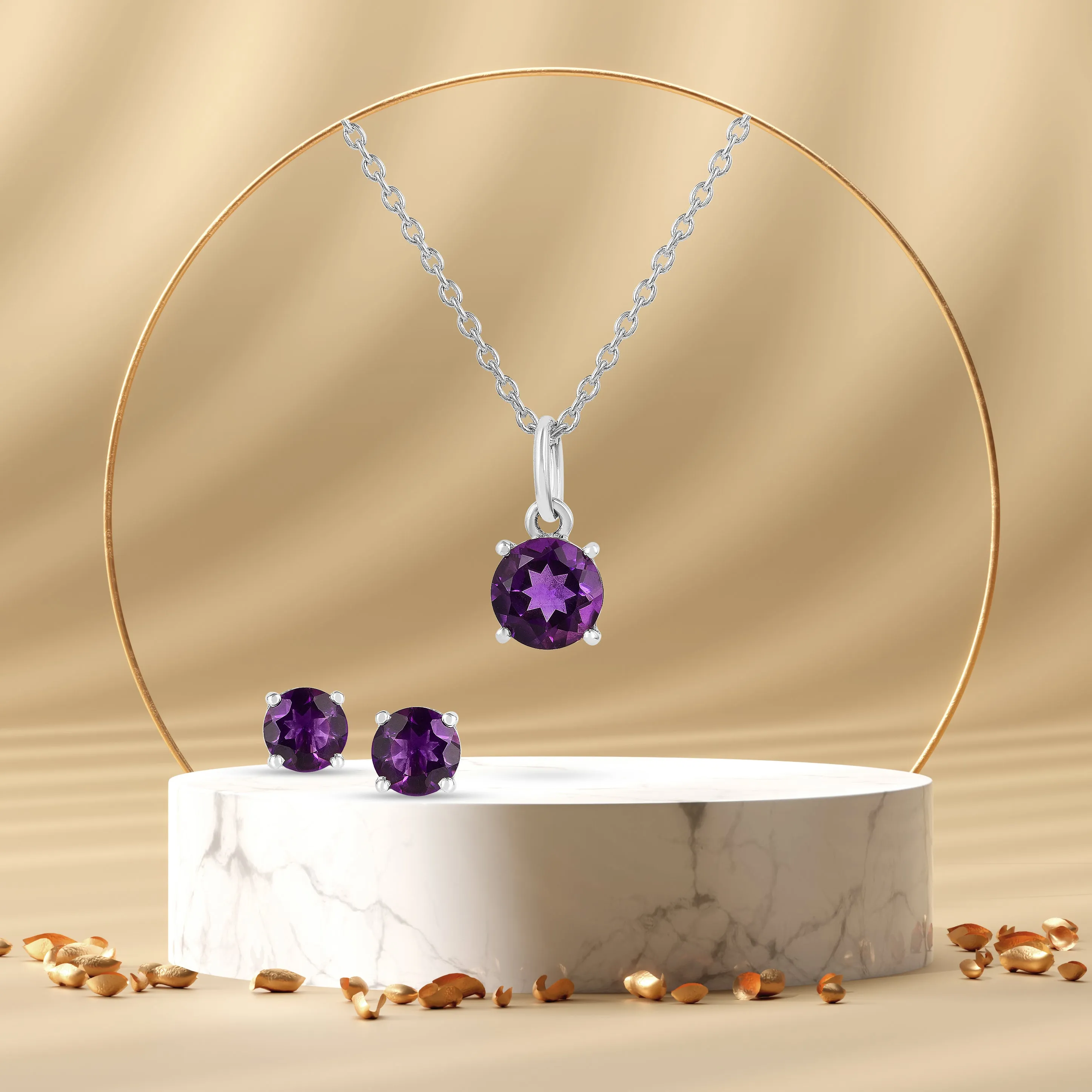 Purple Solitaire Amethyst Jewelry Set