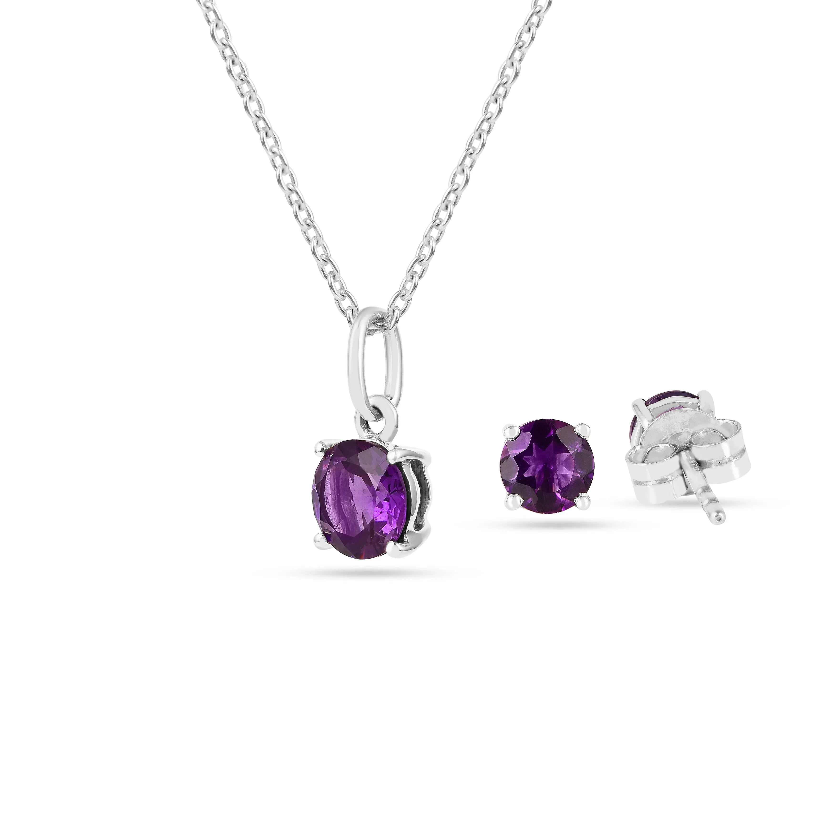 Purple Solitaire Amethyst Jewelry Set