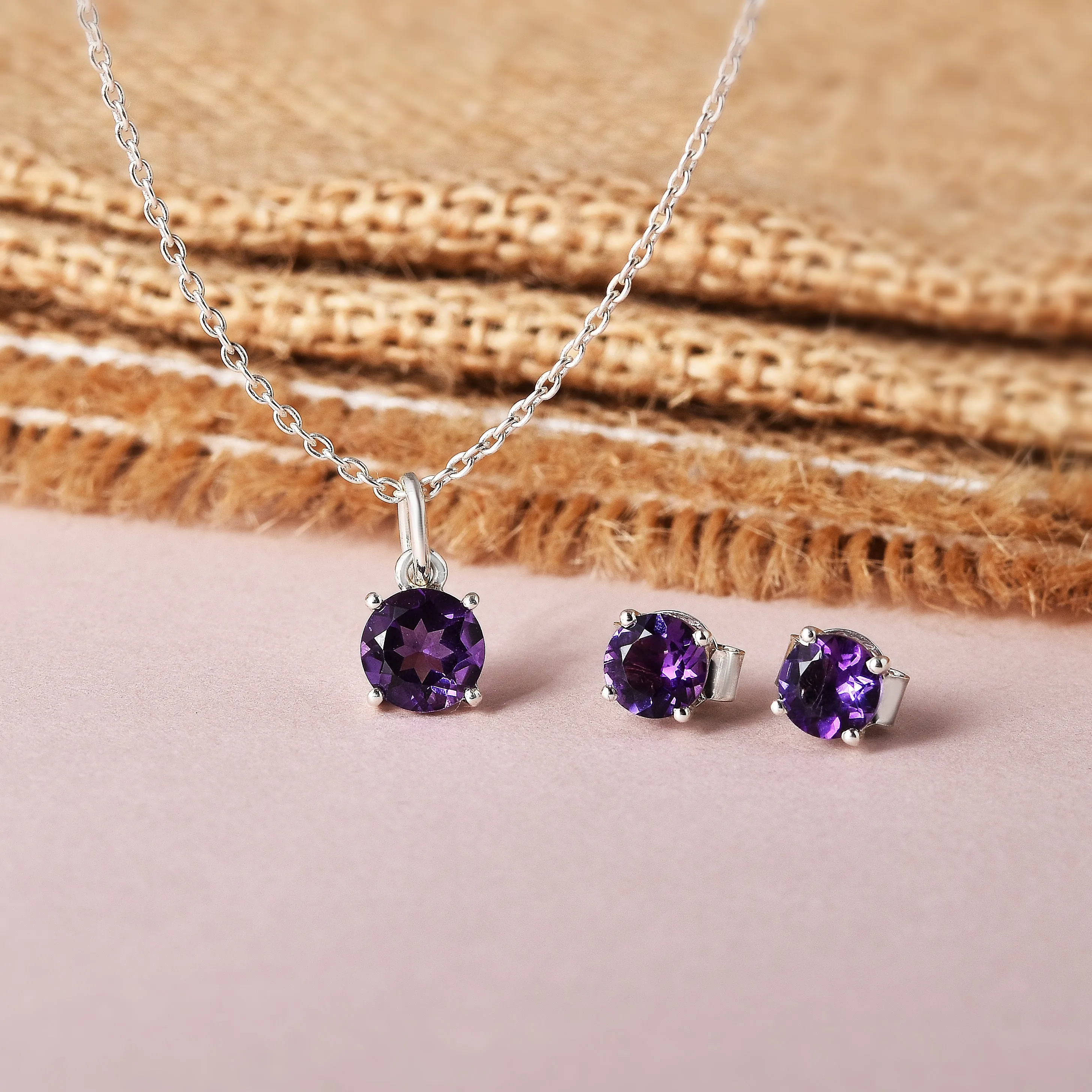 Purple Solitaire Amethyst Jewelry Set