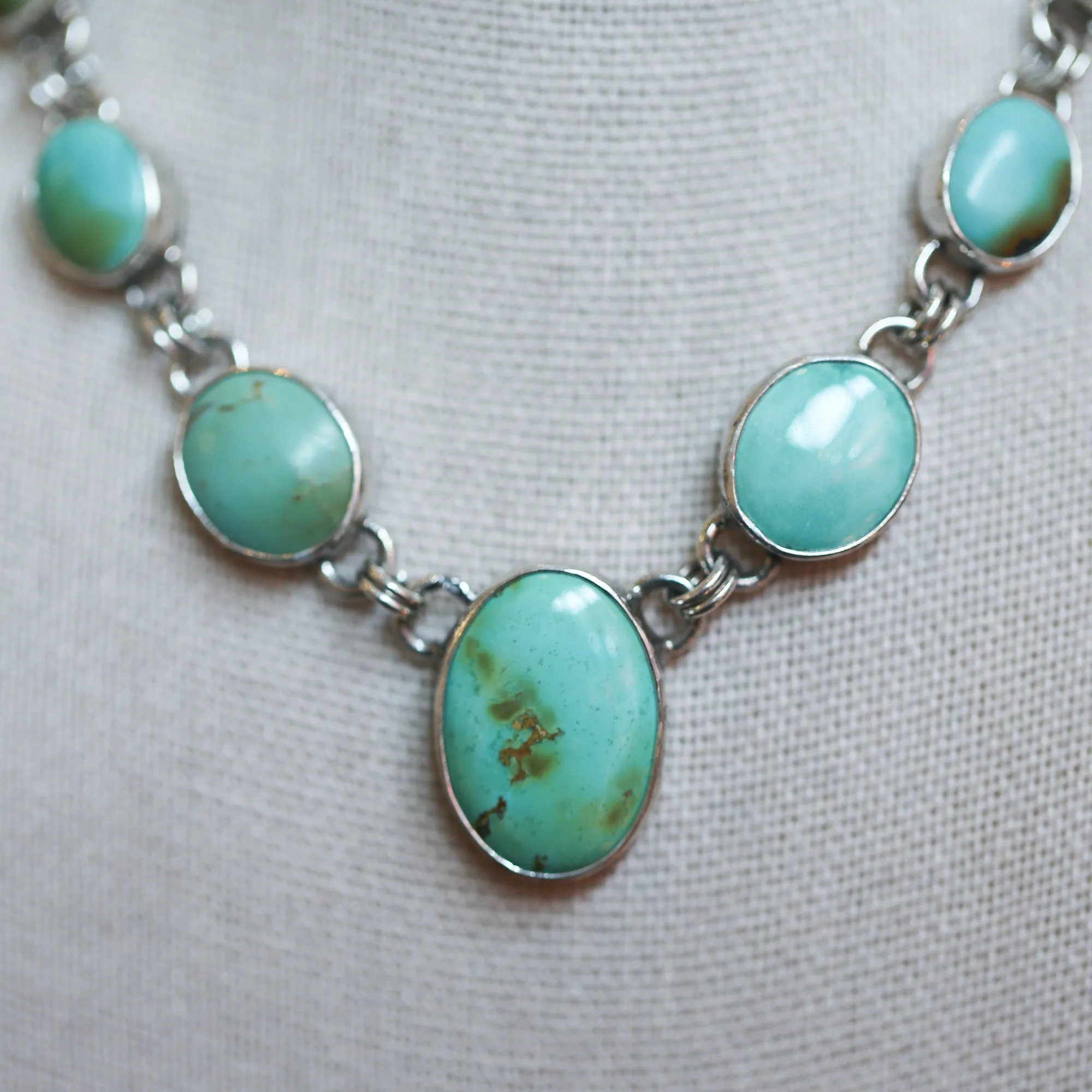 Ready to Ship - OOAK Silversmith - 7 stone Turquoise Necklace with Chain