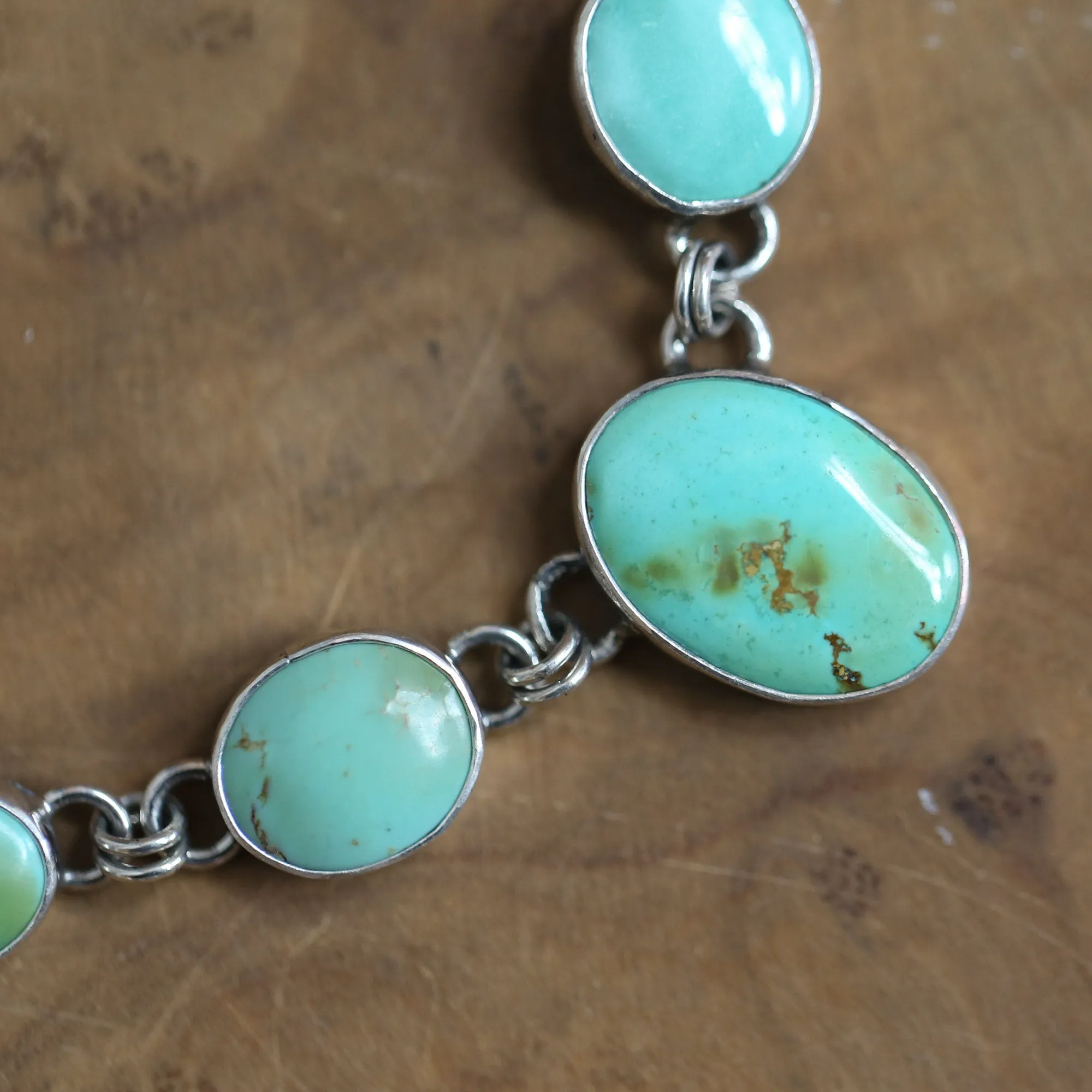 Ready to Ship - OOAK Silversmith - 7 stone Turquoise Necklace with Chain