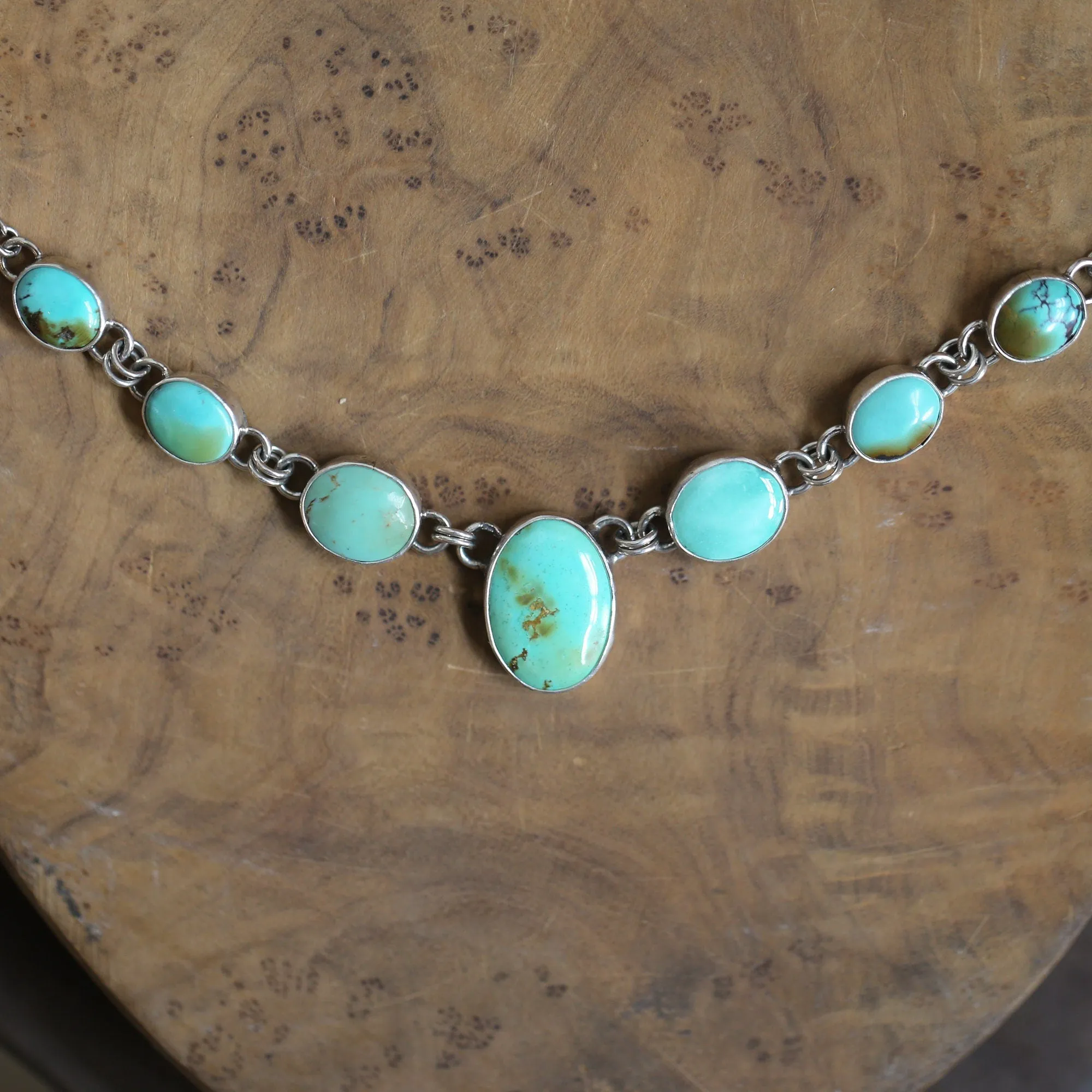 Ready to Ship - OOAK Silversmith - 7 stone Turquoise Necklace with Chain