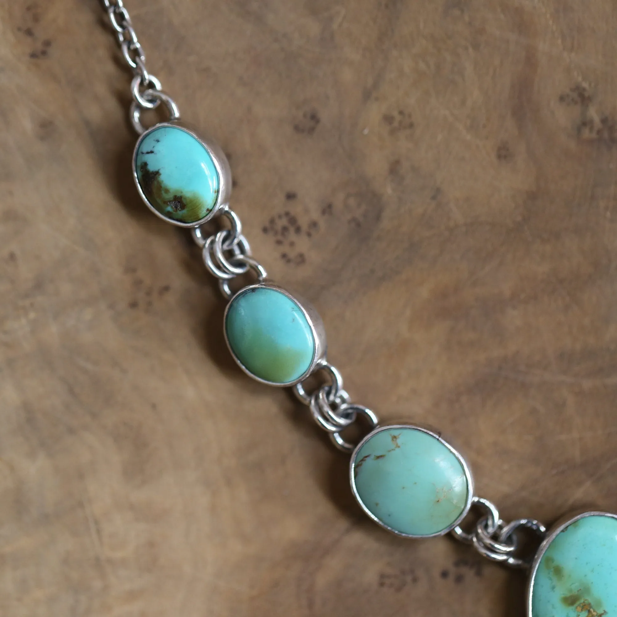 Ready to Ship - OOAK Silversmith - 7 stone Turquoise Necklace with Chain