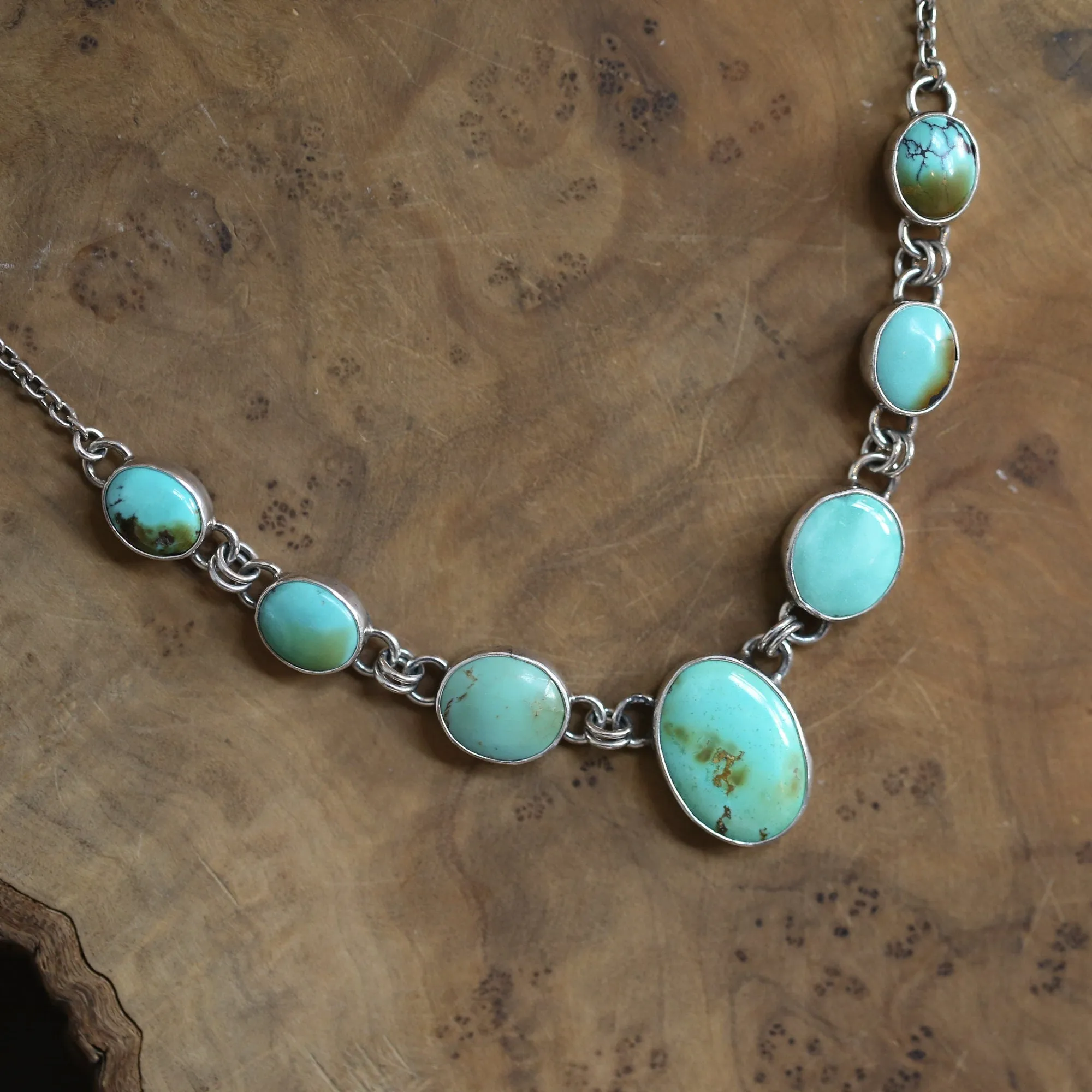 Ready to Ship - OOAK Silversmith - 7 stone Turquoise Necklace with Chain