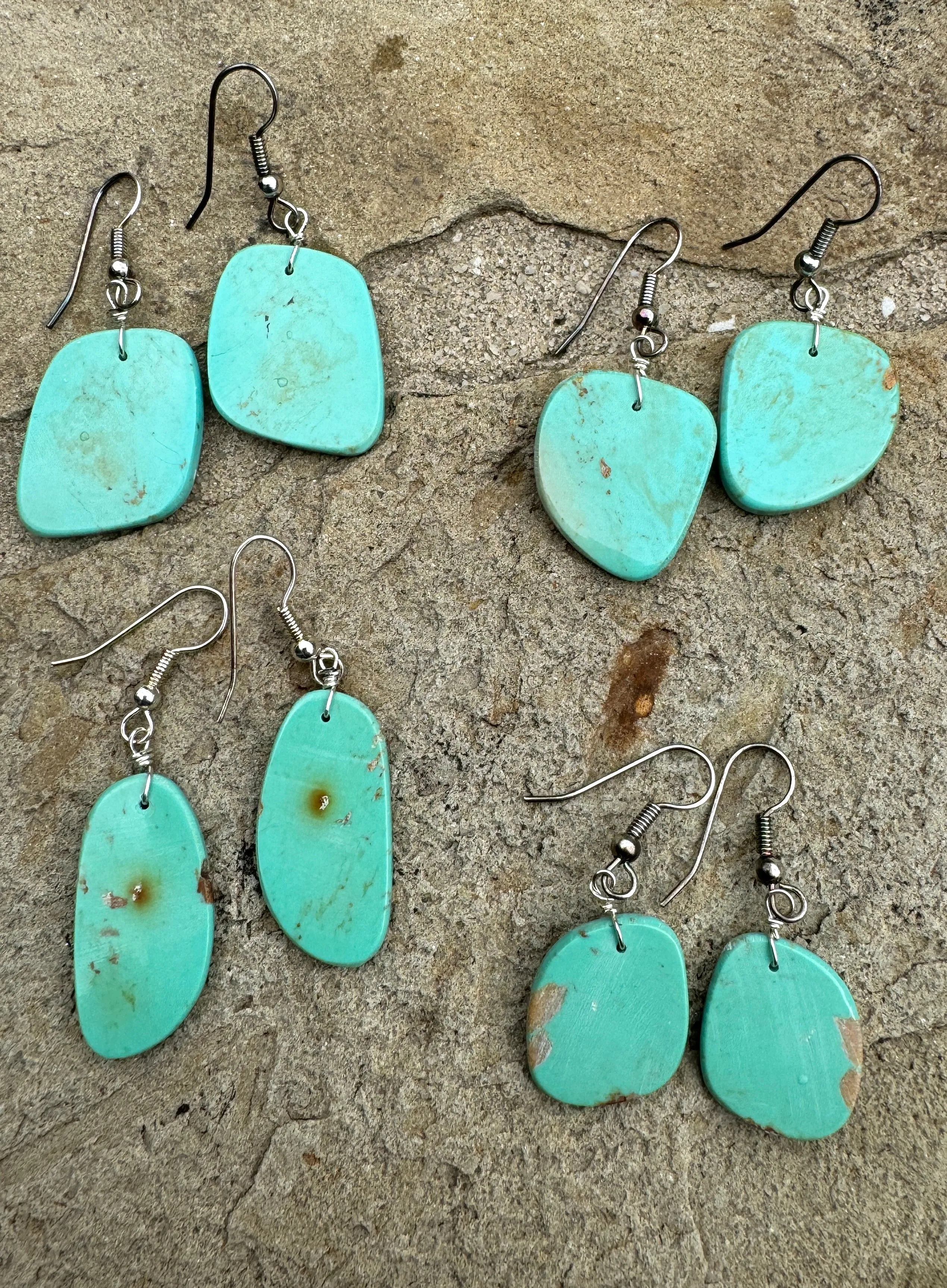 Ready to wear Elisa Turquoise (Mexico) and Sterling Silver Slab Earrings (Select One Pair)