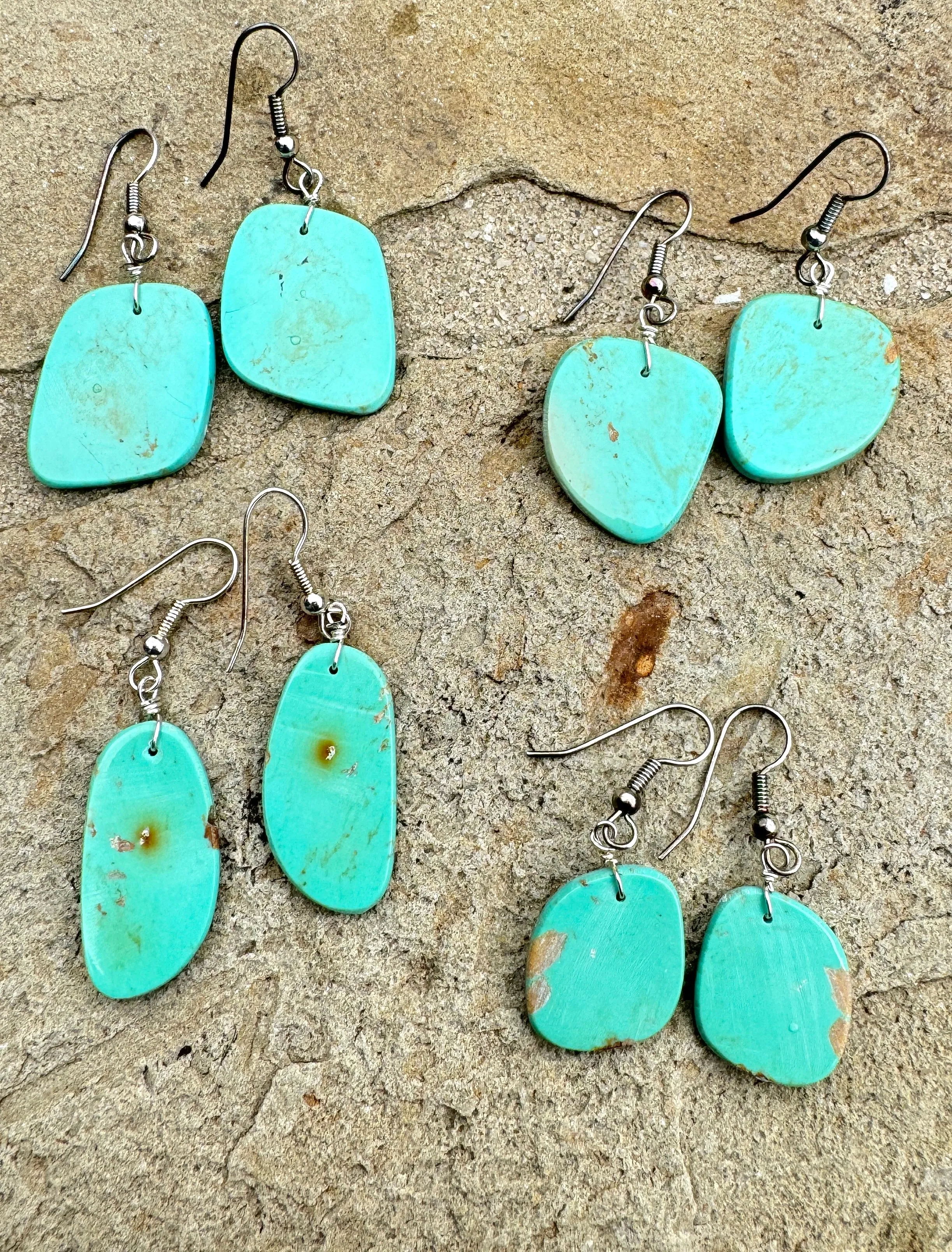 Ready to wear Elisa Turquoise (Mexico) and Sterling Silver Slab Earrings (Select One Pair)