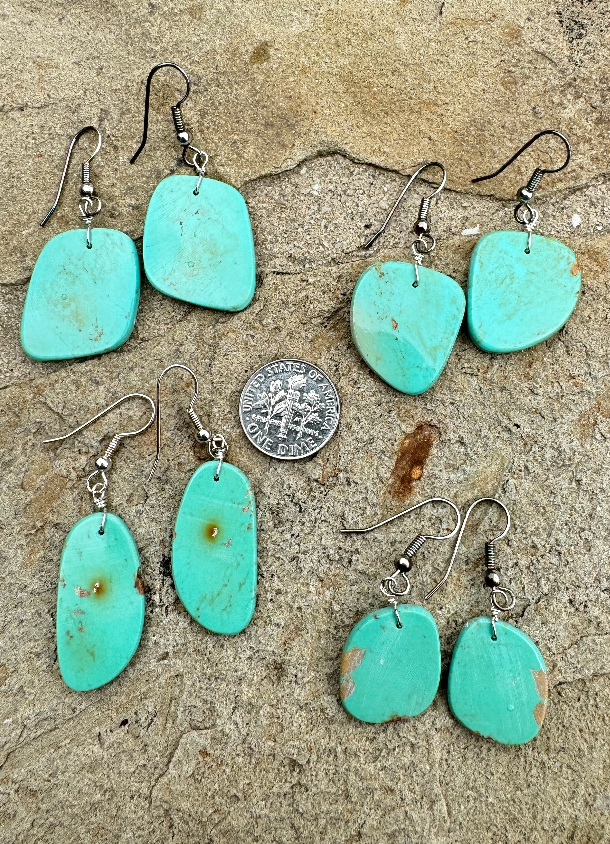 Ready to wear Elisa Turquoise (Mexico) and Sterling Silver Slab Earrings (Select One Pair)