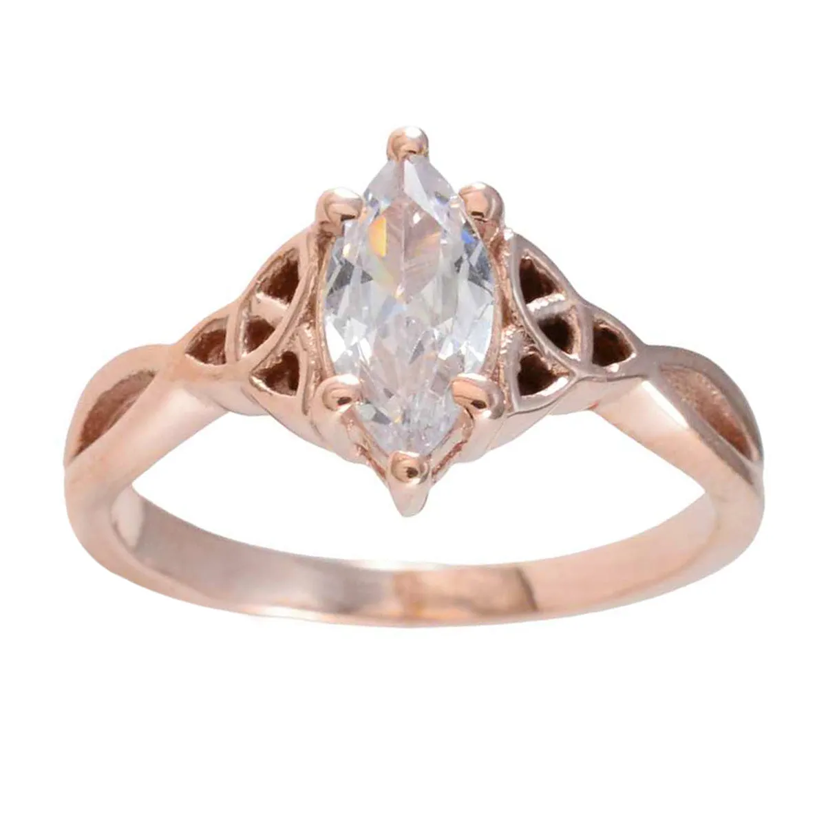 Riyo Excellent Silver Ring With Rose Gold Plating White CZ Stone Marquise Shape Prong Setting Designer Jewelry Valentines Day Ring