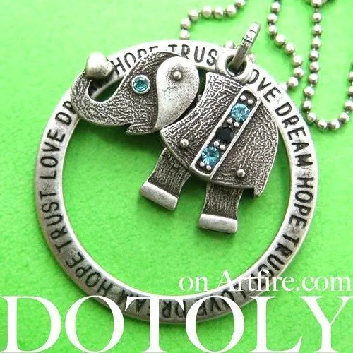 Robot Elephant Animal Pendant Necklace in Silver with Rhinestones