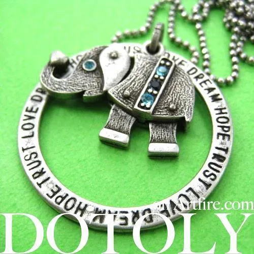 Robot Elephant Animal Pendant Necklace in Silver with Rhinestones