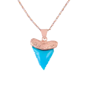 Rose Gold Turquoise Carved Shark Tooth Pendant