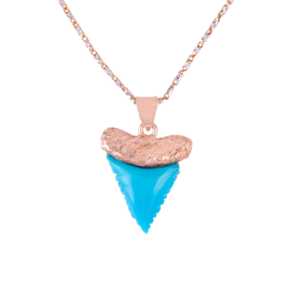 Rose Gold Turquoise Carved Shark Tooth Pendant