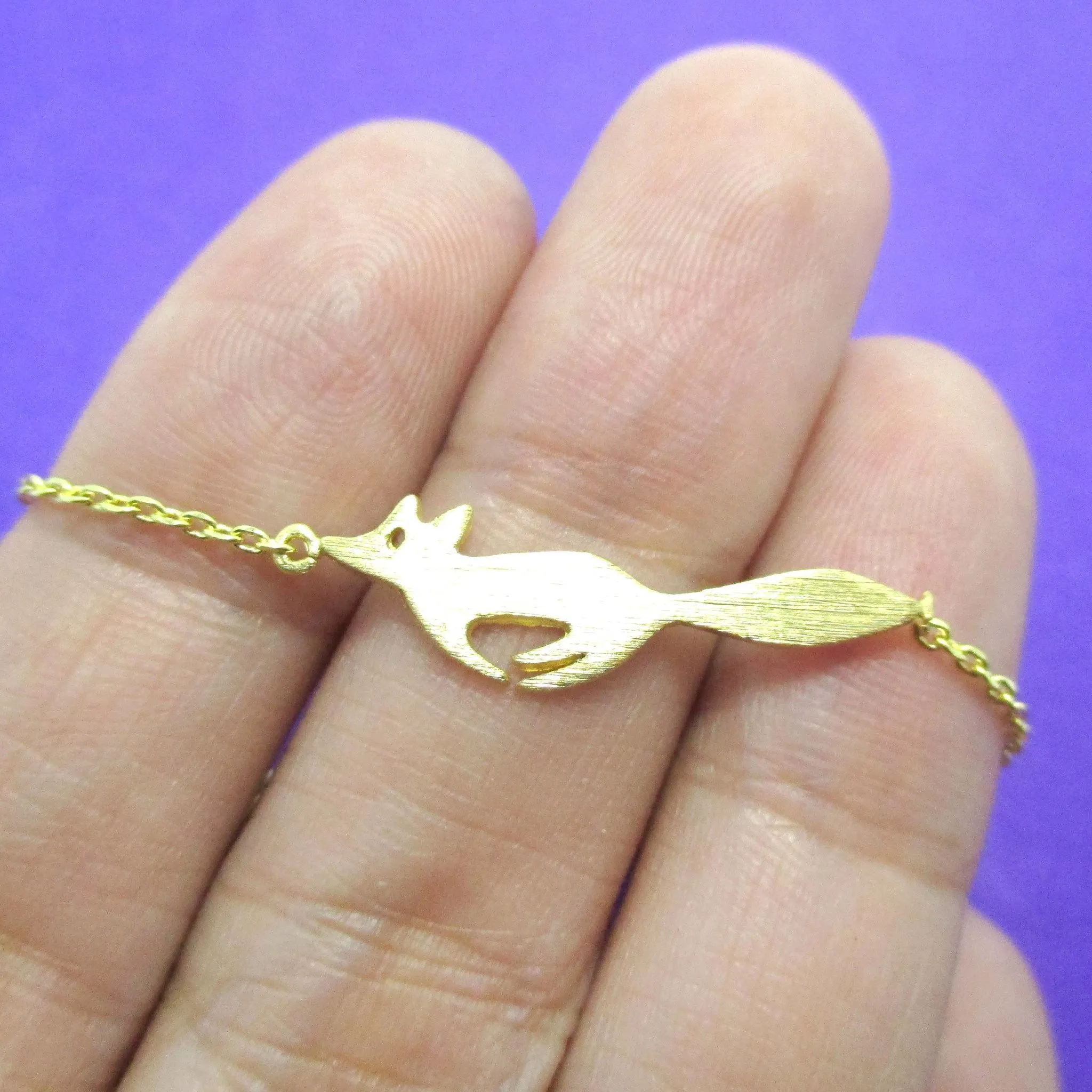 Running Fox Shaped Silhouette Charm Bracelet in Gold | Animal Jewelry