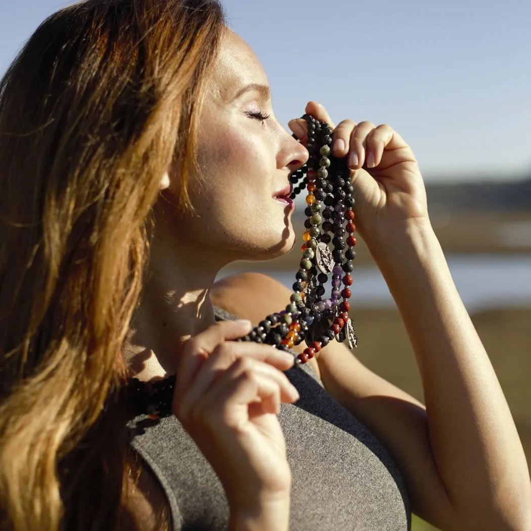 Sacral Chakra Aromatherapy Lava Rock Mala Beads with Ganesh Pendant