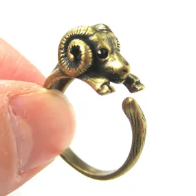 Sheep Ram Animal Wrap Around Ring in Brass - Sizes 4 to 9 Available